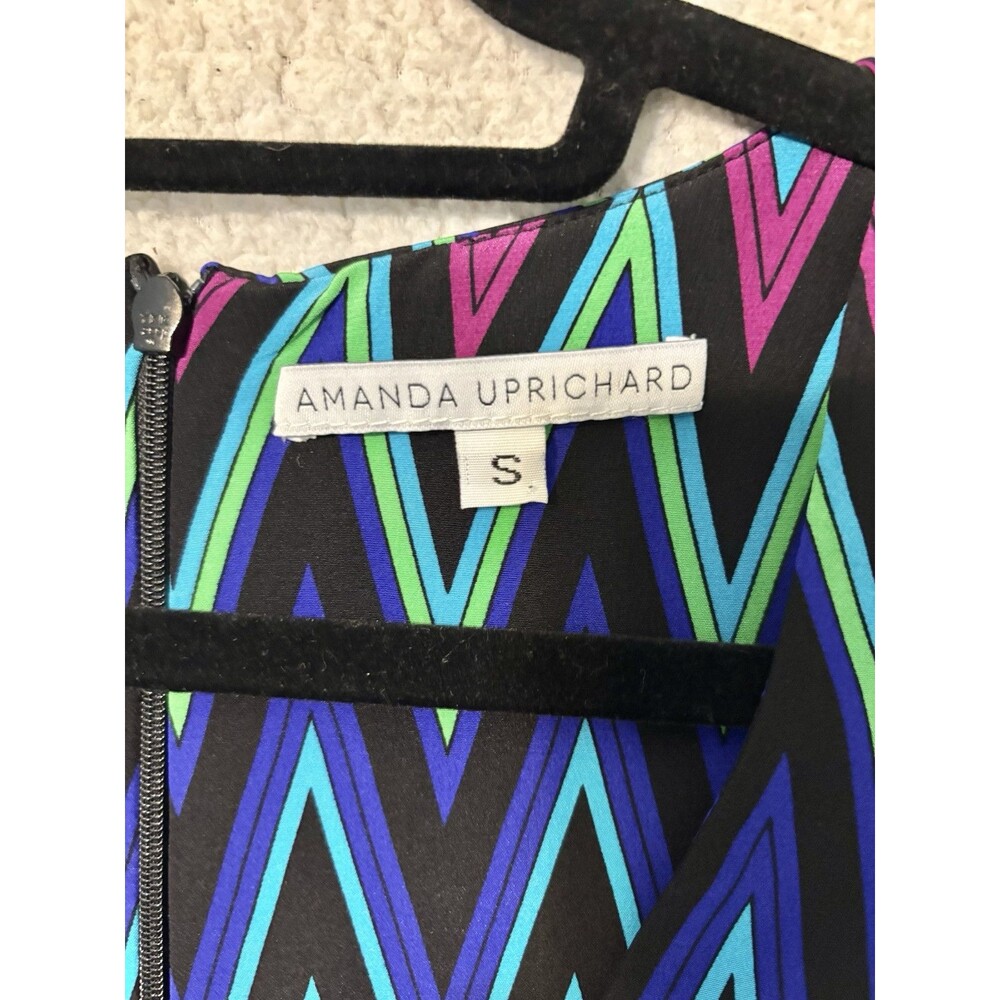 Amanda Uprichard Dress S Blue‎ Chevron Print Silk V Neck Fit And Flare Mini - Picture 3 of 6